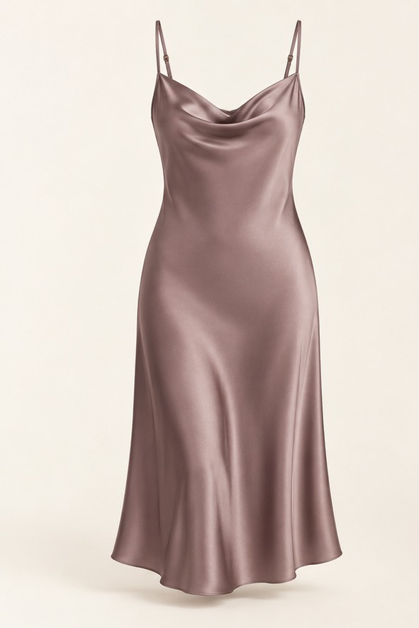 Dusk Silk Midi, Smoky Mauve, front view