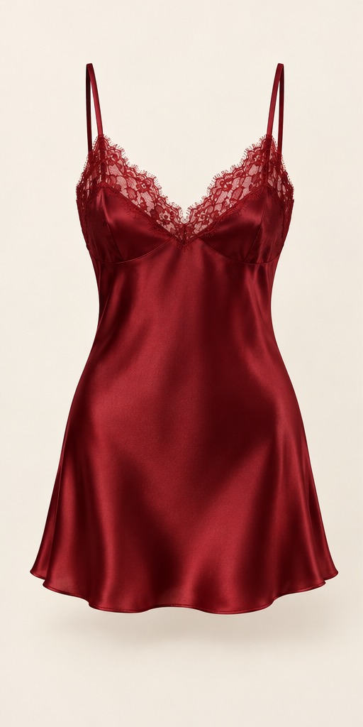 Garnet Lace Silk Slip, Deep Garnet, front view