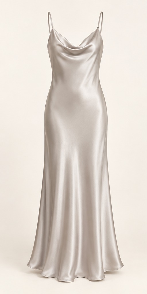 Moonlight Silk Maxi, Silver Pearl, front view